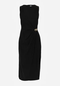 Renee - Czarna Sukienka z Wiskozą Bez Rękawów z Rozcięciem na Nogę i Ozdobą Kauri. Kolor: czarny. Materiał: wiskoza. Długość rękawa: bez rękawów. Wzór: aplikacja. Styl: elegancki #4