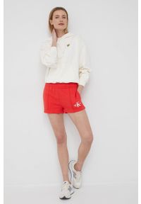 Calvin Klein Jeans szorty bawełniane damskie kolor czerwony gładkie high waist. Okazja: na co dzień. Stan: podwyższony. Kolor: czerwony. Materiał: bawełna. Wzór: gładki. Styl: casual
