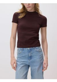 Reserved - T-shirt slim fit - ciemnobrązowy. Kolor: brązowy. Materiał: bawełna, dzianina