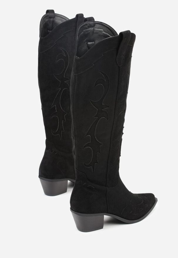 Renee - Czarne Kozaki Kowbojki na Stożku w Klasycznym Stylu Nalinda. Kolor: czarny. Szerokość cholewki: normalna. Obcas: na stożku. Styl: klasyczny. Wysokość obcasa: średni