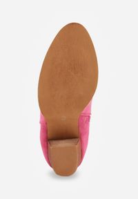 Born2be - Fuksjowe Botki Vices na Obcasie w Stylu Kowbojek Ozdobione Ażurowym Wzorem Zelori. Okazja: na co dzień. Nosek buta: szpiczasty. Kolor: różowy. Wzór: ażurowy, aplikacja. Materiał: satyna. Sezon: jesień. Obcas: na obcasie. Styl: casual, elegancki. Wysokość obcasa: średni #3