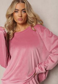 Renee - Ciemnoróżowy Welurowy Komplet Dresowy z Oversizową Bluzą i Spodniami Anitri. Kolor: różowy. Materiał: dresówka, welur #5