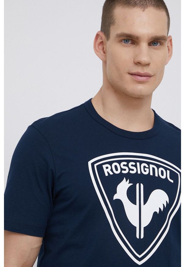 Rossignol T-shirt bawełniany kolor granatowy z nadrukiem. Okazja: na co dzień. Kolor: niebieski. Materiał: bawełna. Wzór: nadruk. Styl: casual