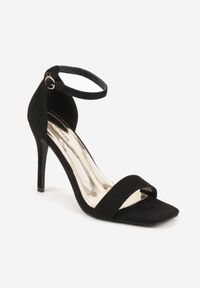 Renee - Czarno-Złote Sandały na Szpilce z Kwadratowym Noskiem Padove. Okazja: na co dzień. Kolor: czarny. Materiał: satyna. Obcas: na szpilce. Styl: casual #7