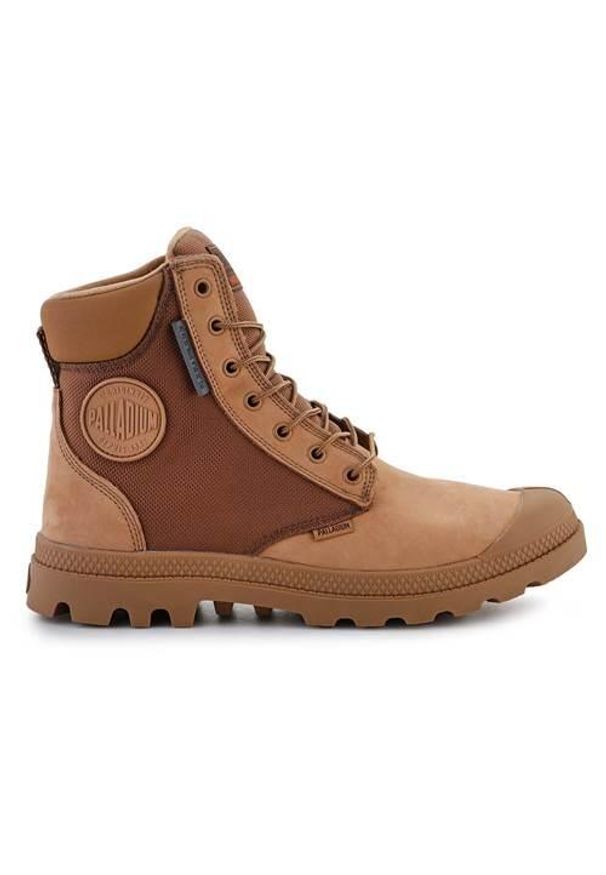 Buty do chodzenia męskie Palladium Pampa SC Wpn US Dear. Wysokość cholewki: za kostkę. Zapięcie: sznurówki. Kolor: brązowy. Materiał: guma, materiał, skóra, syntetyk. Szerokość cholewki: normalna. Sport: turystyka piesza