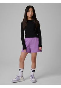 4f - 4F Spodenki dresowe dziewczęce - fioletowe 134 (8-9 lat). Kolor: fioletowy. Materiał: dresówka. Sezon: lato. Sport: turystyka piesza #1