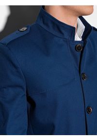 Ombre Clothing - Płaszcz męski - granatowy C269 - XL. Typ kołnierza: kołnierzyk stójkowy. Kolor: niebieski. Materiał: bawełna, poliester. Sezon: jesień. Styl: elegancki #6