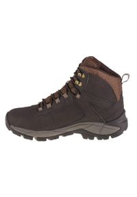 Buty trekkingowe męskie Merrell Vego Mid Leather Waterproof. Wysokość cholewki: za kostkę. Zapięcie: sznurówki. Kolor: brązowy. Materiał: nubuk. Szerokość cholewki: normalna