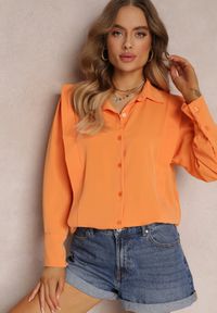 Renee - Pomarańczowa Koszula z Kołnierzem i Przeszyciami Emoree. Okazja: na co dzień. Kolor: pomarańczowy. Długość rękawa: długi rękaw. Długość: długie. Styl: casual, elegancki #1