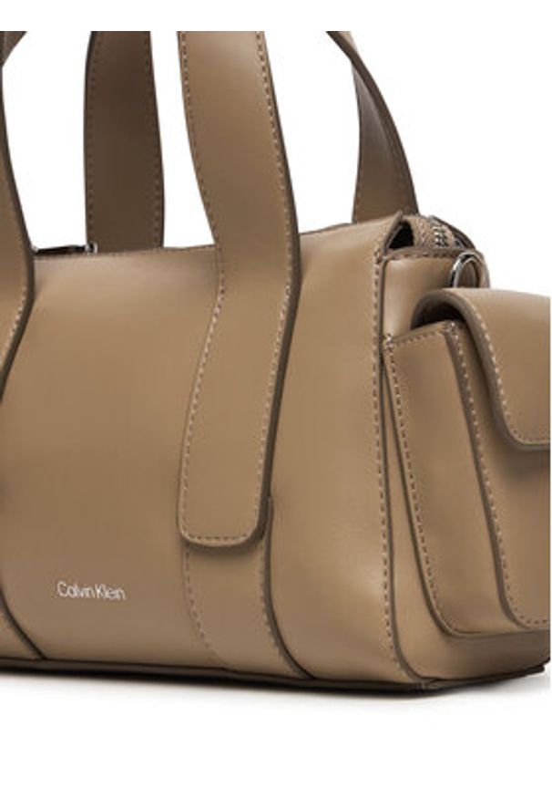 Calvin Klein Torebka Webbing Strap Pocket Bag LV04F3291G Beżowy. Kolor: beżowy. Materiał: skórzane