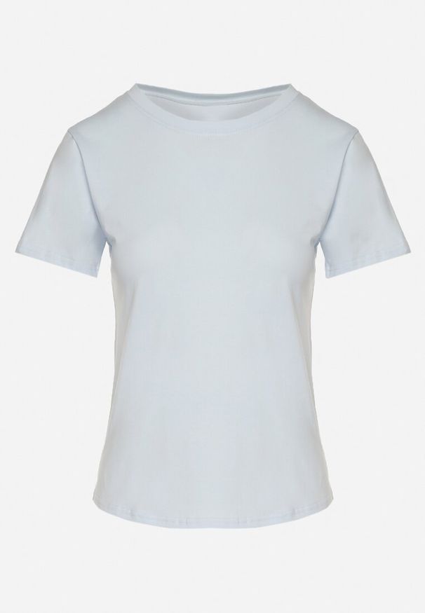 Born2be - Jasnoniebieski Klasyczny T-shirt z Bawełny Lorali. Okazja: na co dzień, na spacer. Kolor: niebieski. Materiał: bawełna. Wzór: gładki. Styl: klasyczny