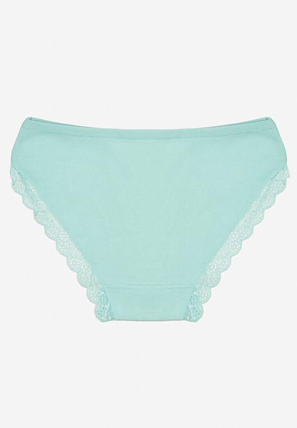 Renee - Miętowe Koronkowe Figi Majtki z Bawełny Eaelia. Kolor: miętowy. Materiał: bawełna, koronka