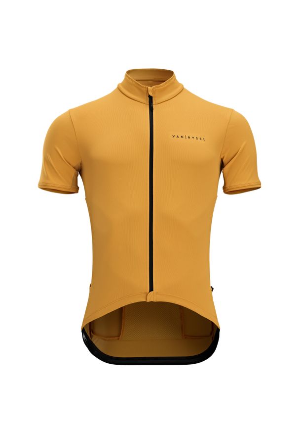 VAN RYSEL - Koszulka rowerowa szosowa Triban RC500. Kolor: brązowy, wielokolorowy, czarny, pomarańczowy, żółty. Materiał: materiał, poliester, elastan, poliamid. Sport: wspinaczka