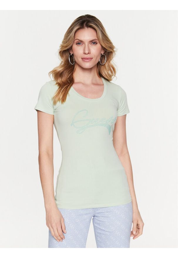 Guess T-Shirt Adelina W3RI14 J1314 Zielony Slim Fit. Kolor: zielony. Materiał: bawełna