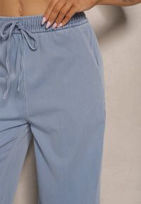 Renee - Jasnoniebieskie Spodnie z Bawełną o Szerokim Kroju High Waist ze Sznurkiem Lisanila. Stan: podwyższony. Kolor: niebieski. Materiał: bawełna. Sezon: lato, wiosna