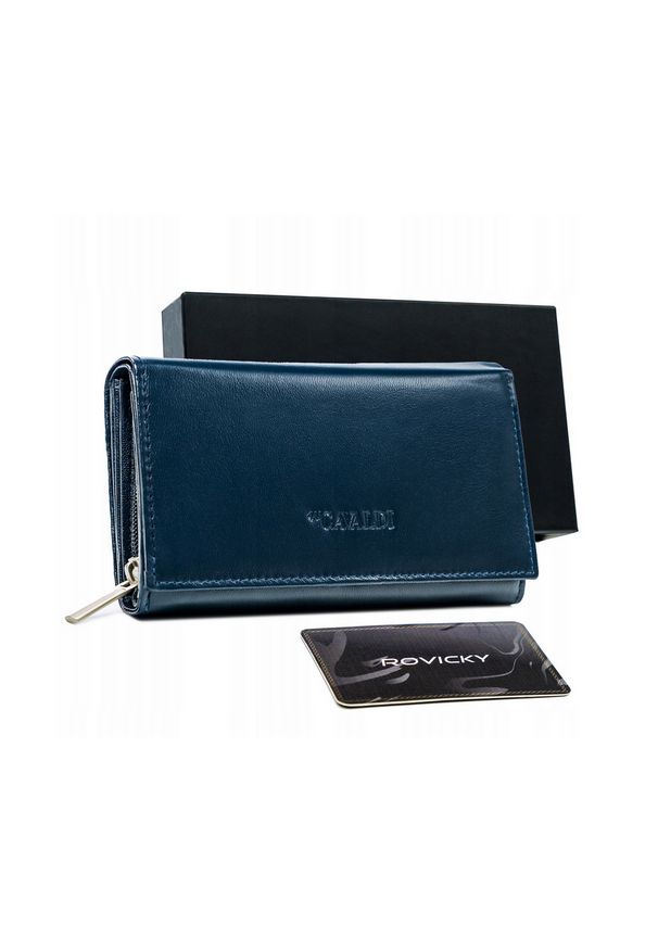 4U CAVALDI - Portfel damski granatowy Cavaldi RD-21-GCL-0801 NAVY. Kolor: niebieski. Materiał: skóra