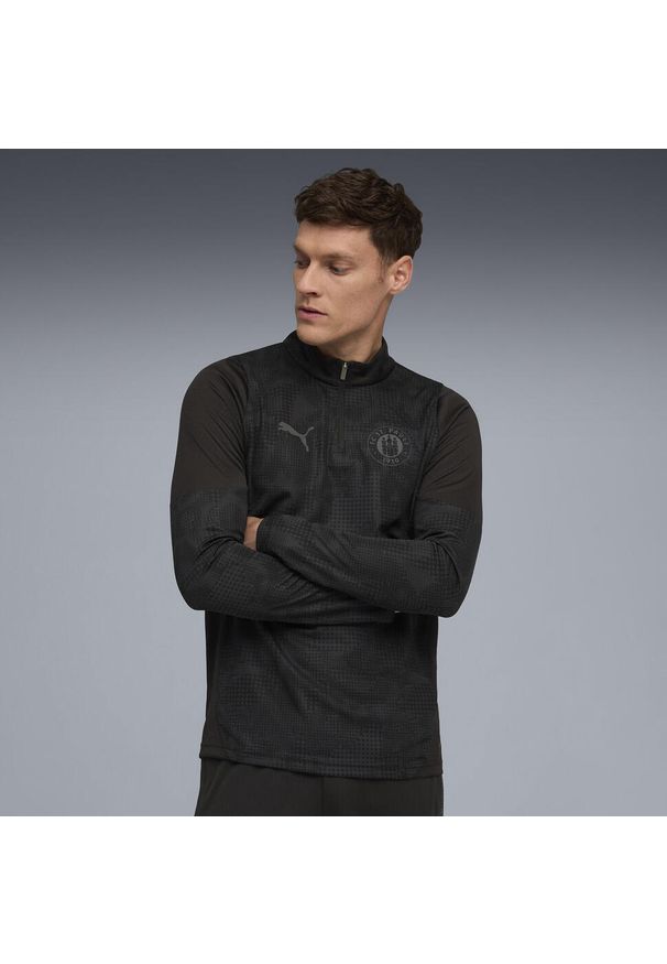 Puma - Męska bluza treningowa FC St. Pauli z zamkiem 1/4 PUMA Black Flat Dark Gray. Kolor: czarny. Sport: piłka nożna