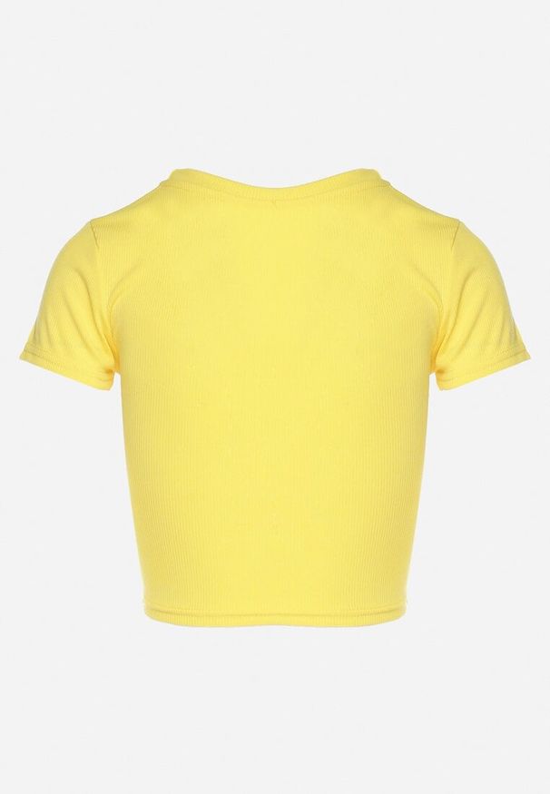 Born2be - Żółty T-shirt z Prążkowanego Materiału o Krótkim Kroju Telunna. Okazja: na co dzień, na spotkanie biznesowe. Kolor: żółty. Materiał: materiał, prążkowany. Długość: krótkie. Styl: klasyczny, elegancki, biznesowy, casual