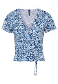 Shirt kopertowy LENZING™ ECOVERO™ bonprix lazurowy w paski zebry. Kolor: niebieski. Materiał: materiał. Długość rękawa: krótki rękaw. Długość: krótkie. Wzór: paski, motyw zwierzęcy #1