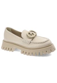 CheBello - Beżowe Mokasyny Chebello Eleganckie Obuwie Damskie. Okazja: na co dzień. Zapięcie: klamry. Kolor: beżowy. Materiał: skóra. Styl: elegancki #1