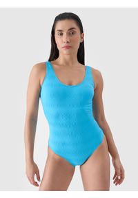 4f - Kostium kąpielowy jednoczęściowy damski - niebieski. Kolor: niebieski. Materiał: syntetyk, elastan, materiał. Wzór: jednolity #1