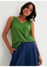 bonprix - Tank top z czystego lnu. Kolor: zielony. Materiał: len. Sezon: lato #1