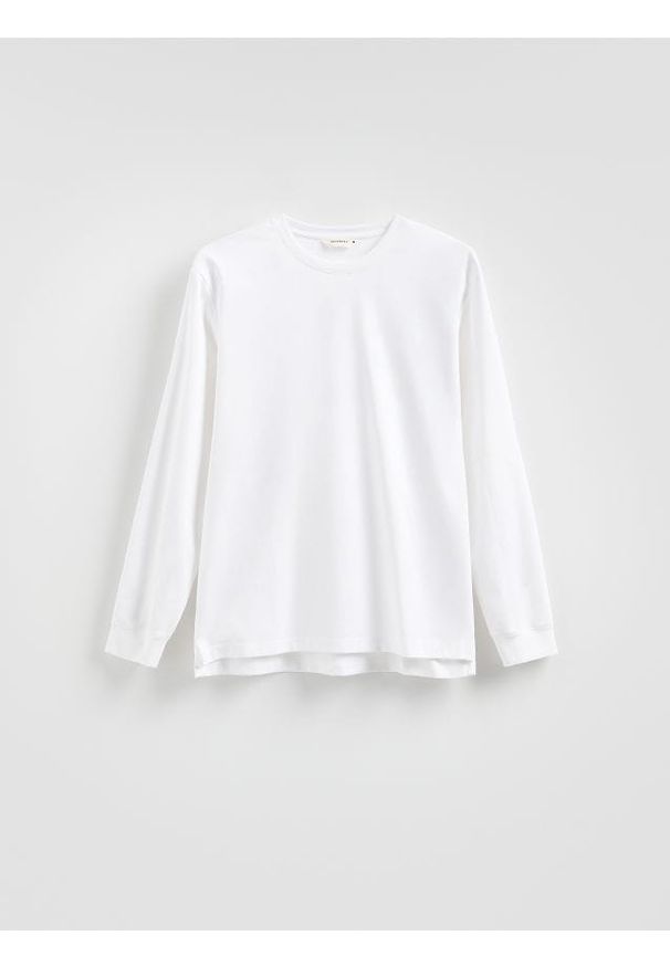 Reserved - Longsleeve z bawełną - biały. Kolor: biały. Materiał: bawełna. Długość rękawa: długi rękaw. Wzór: gładki