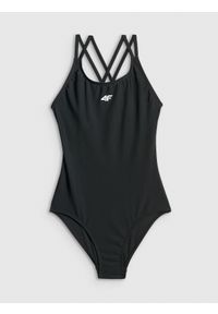 4f - 4F Kostium kąpielowy jednoczęściowy dziewczęcy - czarny 158/164 (12-14 lat). Kolor: czarny. Materiał: skóra, materiał. Rodzaj stanika: push-up #1