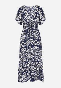 Born2be - Niebieska Sukienka z Wiskozy w Abstrakcyjny Wzór Faledira. Okazja: na co dzień. Typ kołnierza: dekolt w serek. Kolor: niebieski. Materiał: wiskoza. Długość rękawa: krótki rękaw. Typ sukienki: proste. Styl: casual, klasyczny #3