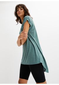 bonprix - Długi shirt z zaokrąglonym dołem. Kolor: zielony. Długość rękawa: krótki rękaw. Długość: długie. Wzór: melanż