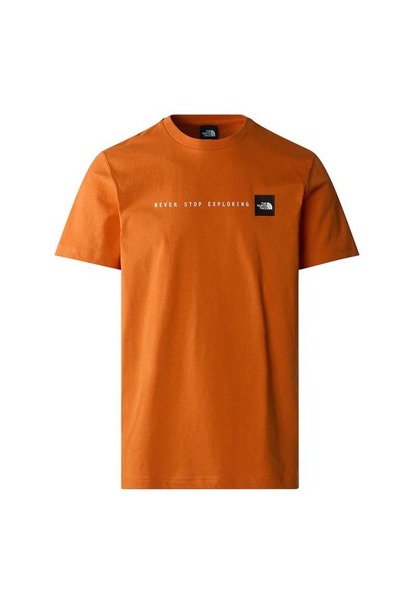 The North Face - Koszulka The North Never Stop Exploring 0A87NSPCO1 - pomarańczowa. Kolor: pomarańczowy. Materiał: bawełna. Długość rękawa: krótki rękaw. Długość: krótkie. Wzór: nadruk