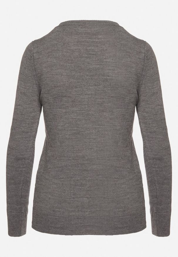 Born2be - Ciemnoszary Klasyczny Sweter z Dekoltem w Szpic Felitha. Okazja: na spotkanie biznesowe, na co dzień, do pracy. Kolor: szary. Materiał: jeans. Długość rękawa: długi rękaw. Długość: długie. Styl: klasyczny