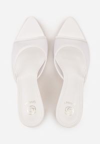 Renee - Białe Siateczkowe Klapki na Szpilce Cirinome. Nosek buta: otwarty. Kolor: biały. Materiał: skóra, materiał. Sezon: lato. Obcas: na szpilce. Wysokość obcasa: średni #6