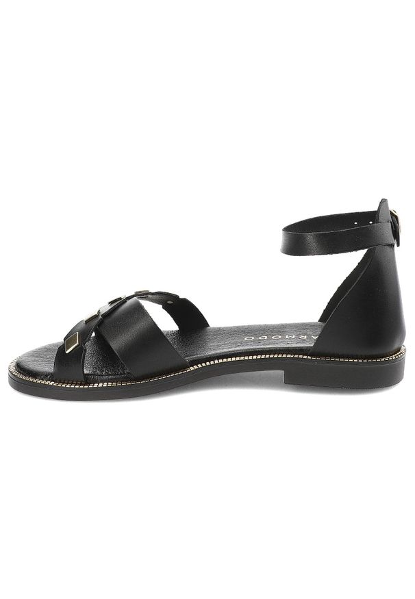 Czarne Sandały Armodo Stylowe Obuwie Damskie. Zapięcie: pasek. Kolor: czarny. Materiał: jeans, skóra. Wzór: paski. Obcas: na obcasie. Styl: elegancki. Wysokość obcasa: niski