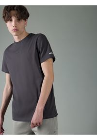 4f - T-shirt regular z bawełny organicznej męski 4F x Robert Lewandowski. Kolor: szary. Materiał: bawełna. Długość: długie. Wzór: nadruk, aplikacja