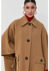 Pinko poncho wełniane kolor brązowy przejściowy oversize. Kolor: brązowy. Materiał: wełna. Wzór: gładki #5