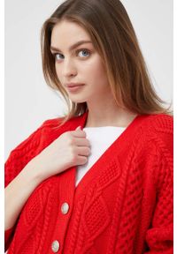 TOMMY HILFIGER - Tommy Hilfiger kardigan damski kolor czerwony ciepły. Kolor: czerwony. Materiał: dzianina. Wzór: ze splotem #4