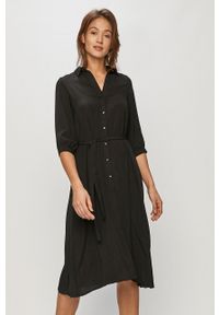 Vero Moda - Sukienka. Kolor: czarny. Materiał: tkanina. Typ sukienki: rozkloszowane, plisowane #1