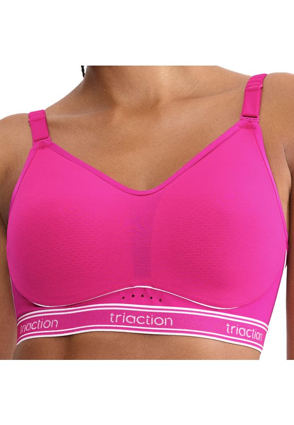 TRIACTION - Stanik do biegania Cardio Breeze z wysoki poziomem podtrzymywania. Kolor: różowy. Materiał: poliester, poliamid, elastan. Wzór: paski. Sport: bieganie, fitness