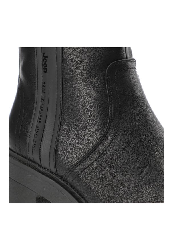 Czarne Botki Jeep Eleganckie Obuwie Damskie Na Obcasie. Okazja: na spacer, na co dzień. Zapięcie: zamek. Kolor: czarny. Materiał: skóra ekologiczna. Obcas: na obcasie. Styl: elegancki. Wysokość obcasa: średni
