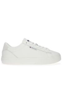 Buty damskie Tommy Jeans Cupsole Sneakers Ess EN0EN02508-YBL - białe. Zapięcie: sznurówki. Kolor: biały. Materiał: tkanina, guma, skóra. Szerokość cholewki: normalna. Wzór: aplikacja. Obcas: na platformie #1