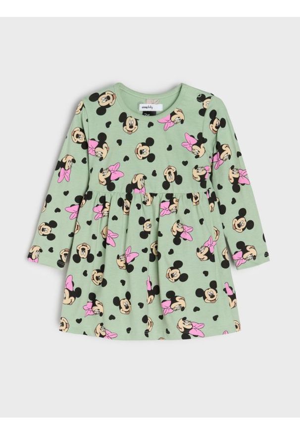 Sinsay - Sukienka dresowa ze wzorem Minnie Mouse - zielony. Kolor: zielony. Materiał: dresówka. Wzór: motyw z bajki