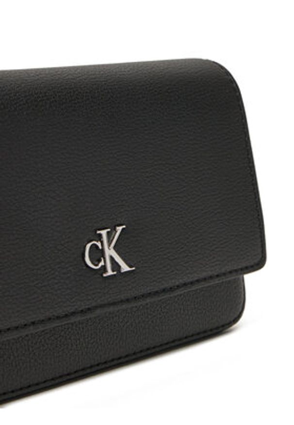 Calvin Klein Jeans Torebka Minimal Monogram Ew Flap Ph/Cb19 LV04K1027G Czarny. Kolor: czarny. Materiał: skórzane