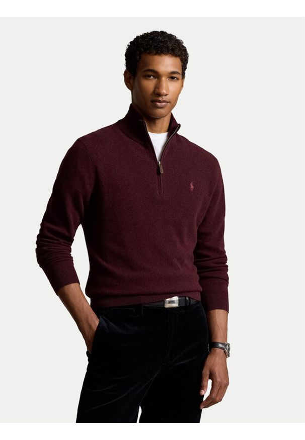 Polo Ralph Lauren Sweter 710876756008 Bordowy Regular Fit. Typ kołnierza: polo. Kolor: czerwony. Materiał: wełna