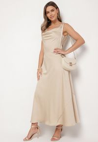 Born2be - Beżowa Sukienka Vices z Ozdobnym Tyłem i Wiązaniem Zimea. Okazja: na wesele, na randkę, na ślub cywilny, na imprezę. Kolor: beżowy. Styl: klasyczny #4