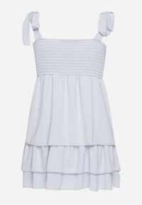 Born2be - Niebieska Rustykalna Sukienka o Taliowanym Kroju z Wiązaniem i Falbanami Finkio. Okazja: na co dzień. Kolor: niebieski. Długość rękawa: na ramiączkach. Wzór: aplikacja. Styl: casual, elegancki #3