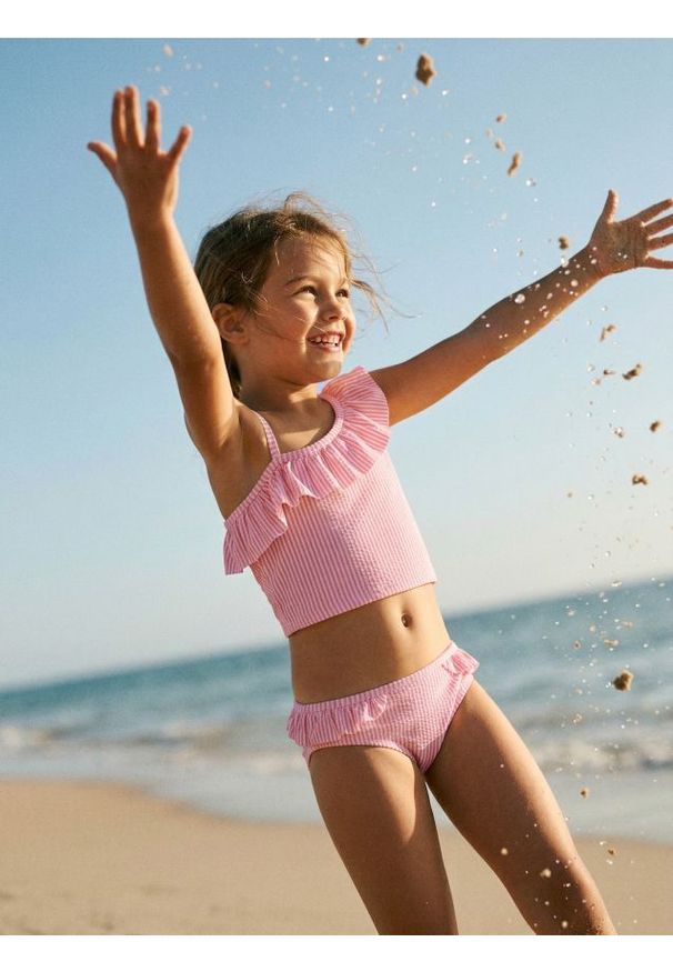 Sinsay - Dwuczęściowy strój kąpielowy z falbanami na ramionkach - różowy. Kolor: różowy