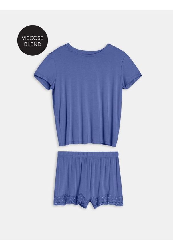 Sinsay - Wiskozowa piżama dwuczęściowa - granatowy. Kolor: niebieski. Materiał: wiskoza