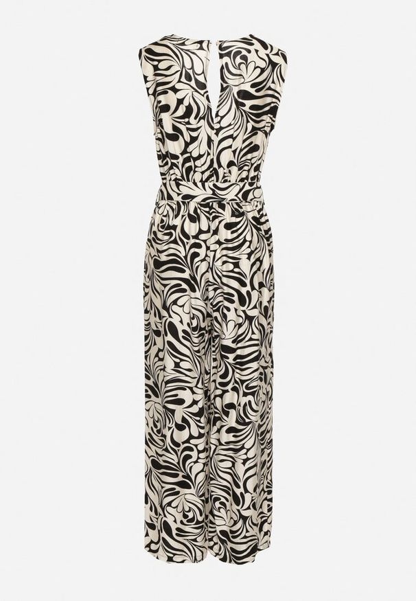 Born2be - Czarno-Biały Kombinezon na Szerokich Ramiączkach z Dekoltem w Serek i Długimi Nogawkami Xadia. Okazja: na randkę, na co dzień. Kolor: czarny. Długość rękawa: na ramiączkach. Długość: długie. Styl: casual, klasyczny