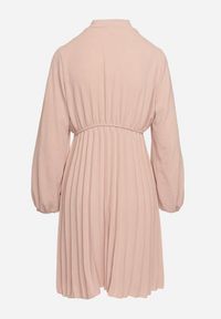 Born2be - Różowa Plisowana Sukienka z Ozdobnym Wiązaniem i Gumką w Talii Melondria. Okazja: na spotkanie biznesowe, na imprezę. Kolor: różowy. Długość rękawa: długi rękaw. Sezon: lato. Styl: biznesowy #3